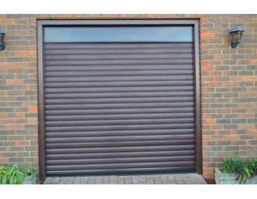 Roller Shutter Garage Door in a Dark Wooden Finish