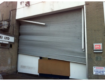 Here is the impact damage to the roller shutters our repairs team had to work with.